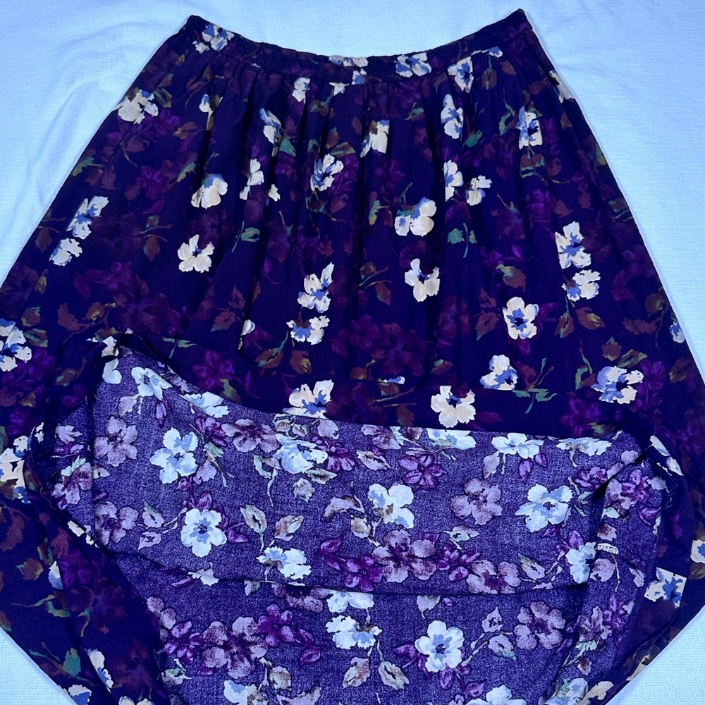 Vintage Positive Attitude Floral Purple White Midi A Line Skirt Cottage Large 10 - Picture 5 of 5